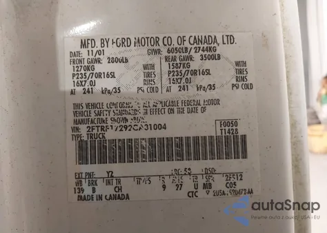 2002 Ford F-150 Xl/Xlt from USA, damaged, VIN 2FTRF17292CA31004